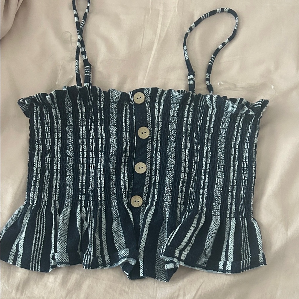No Boundaries Black and White Striped Crop Top